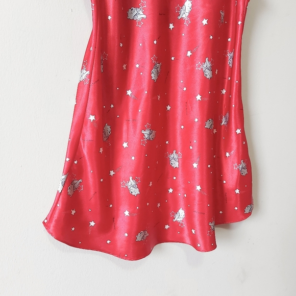 VTG Disney Winnie The Pooh Red Satin Slip Dress Size Large Stars Spaghetti Strap - Picture 4 of 11